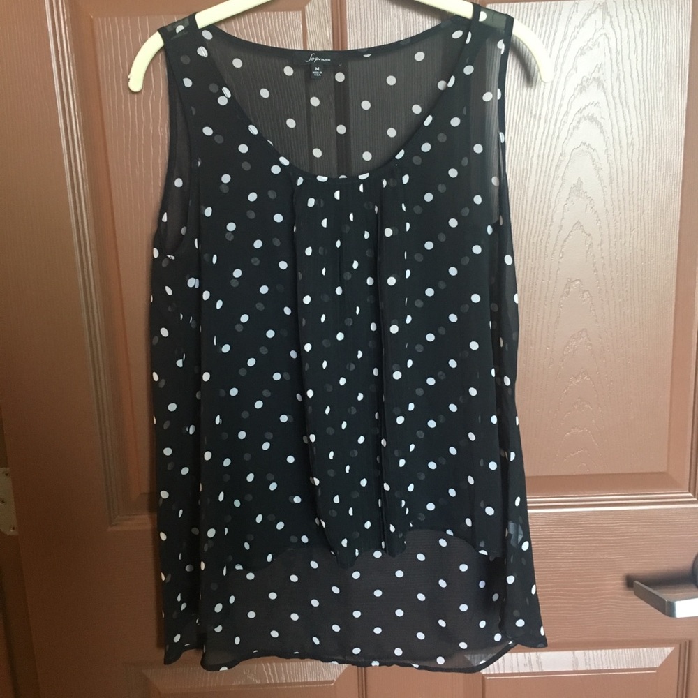 Sheer Black & White Polka Dot Tank